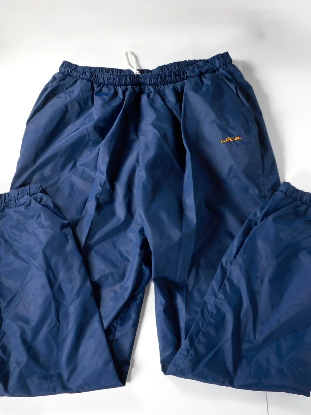 VTG 90s LETA Navy Blue Mens Sz L Nylon Wind Track Pants Lined Zipper Lower Leg